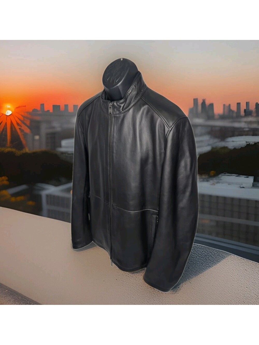 HUGO BOSS Butter Soft Lamb Leather Jacket Mens 44 R Large Black Moto Cafe Racer